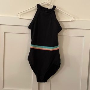 black leotard with rainbow stripe